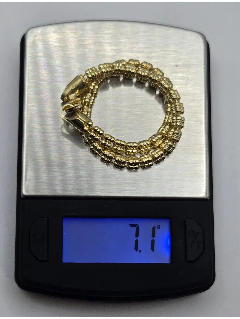 New Solid 925 Silver 14k Gold Over Ice Barrel Bracelet, Diamond-Cut 3.5mm, ITALY